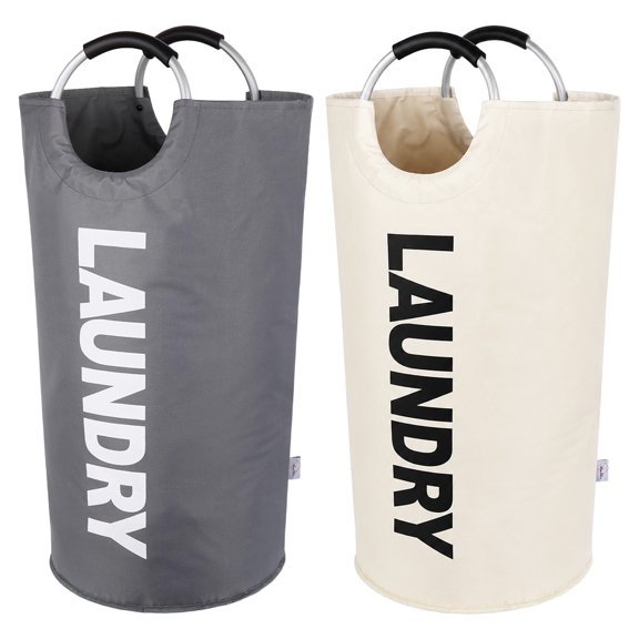 Tripumer 2 Pack Laundry Hamper, 90L Collapsible Large Dirty Clothes Basket with Handles for Bedroom Dorm, Gray & Beige