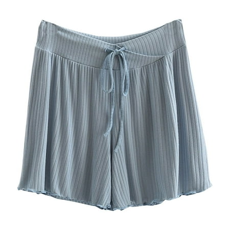 ZyeKqe Womens Summer Shorts Casual Low Waisted Drawstring Shorts Loose Comfort Wide Leg Pajama Shorts