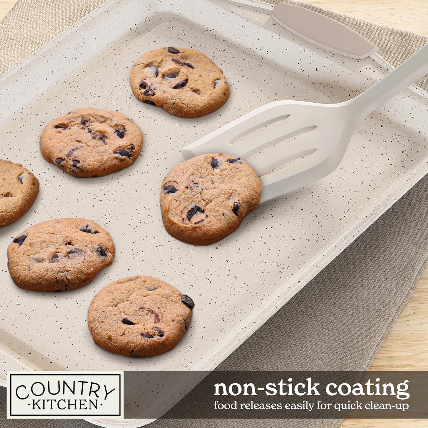 Country Kitchen 10-Piece Nonstick Bakeware Set - Stackable Pots and Pans, Cream