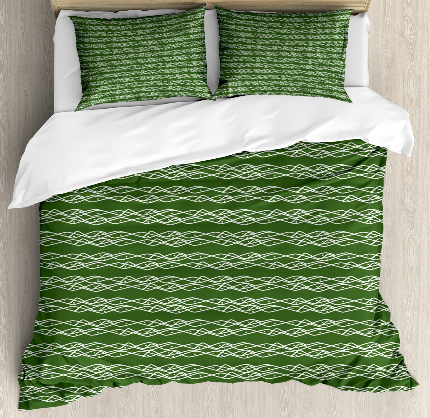 Stripes Duvet Cover Set, Horizontal Wavy Lines Pattern with Dots in