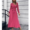 thumbnail image 3 of Vestido plisado de corte A, vestido largo de mujer con escote en V, vestido plisado de construcción resistente, 3 of 6
