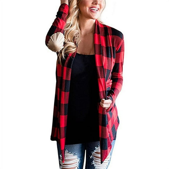 Seyurigaoka Women´s Casual Tops Long Sleeve Plaid Cardigan Blouse Shirt