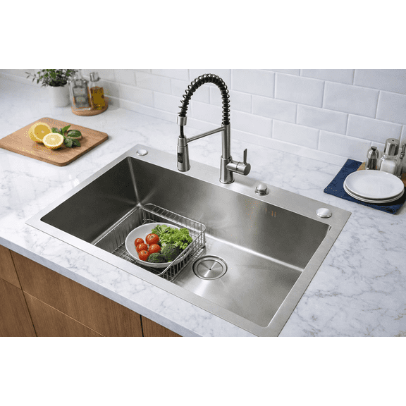 Rtbhaful Undermount Kitchen Sink, Stainless Steel Single Bowl Handmade Sink with Brushed Finish, Includes Drain Kit (No Additional Accessories)