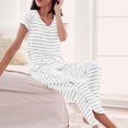 thumbnail image 5 of Besolor Womens Stripe Pajamas 2 Piece Nightwear Short Sleeve Side Split Tops and Pants Sleepwear Soft Pjs Sets, 5 of 9