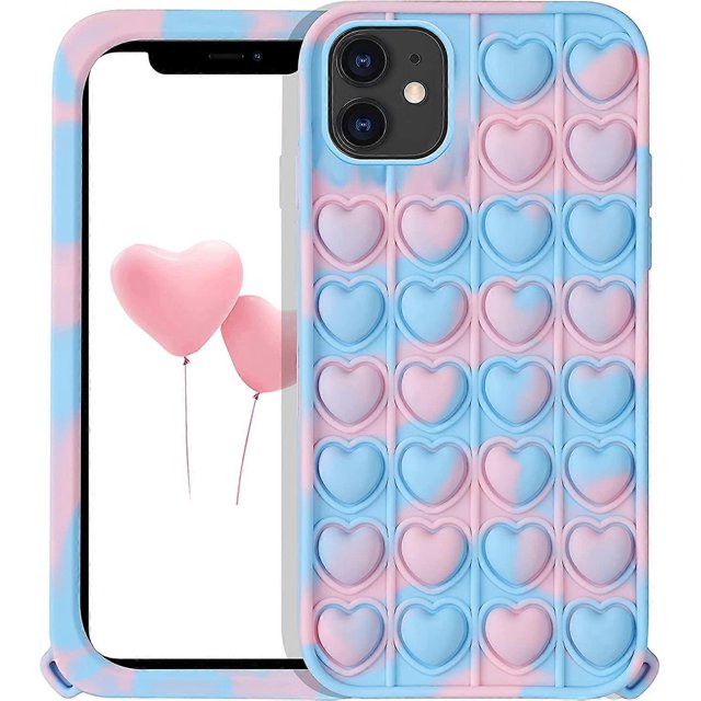 Funda de silicona con diseño de corazón azul para iPhone 12 Pro Max, diseño de dibujos animados, divertida, linda, única, antiestrés, estética, protectora, bonita, divertida y genial.