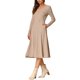 thumbnail image 4 of Vestidos de punto INSPIRE CHIC para mujer, vestido midi de canalé con profundo escote en V, manga larga, envolvente, corte A, talla L, color caqui, 4 of 5