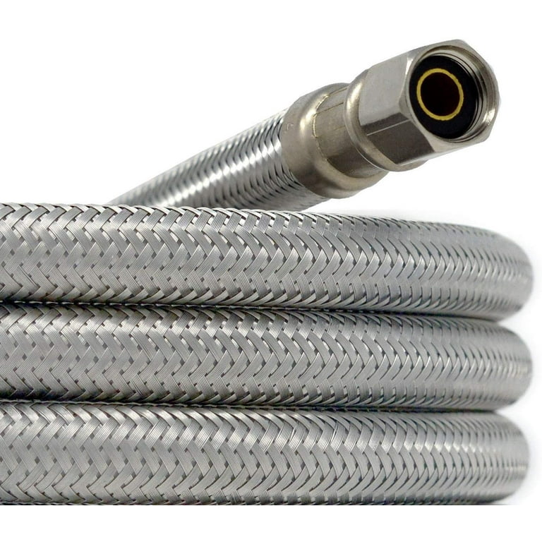 6 Ft Premium Braided Stainless Steel Ice Maker Water Supply Hose -  Universal 1/4 x 1/4 Comp Connection, UPC Certified