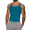 thumbnail image 3 of Solid Color Tank Top for Men Sleeveless Slim Fit Top Round Neck Stretchy Cotton Ribbed Wide Strap Casual Gym Daily Shirt, #02 Turquoise, L, 3 of 6