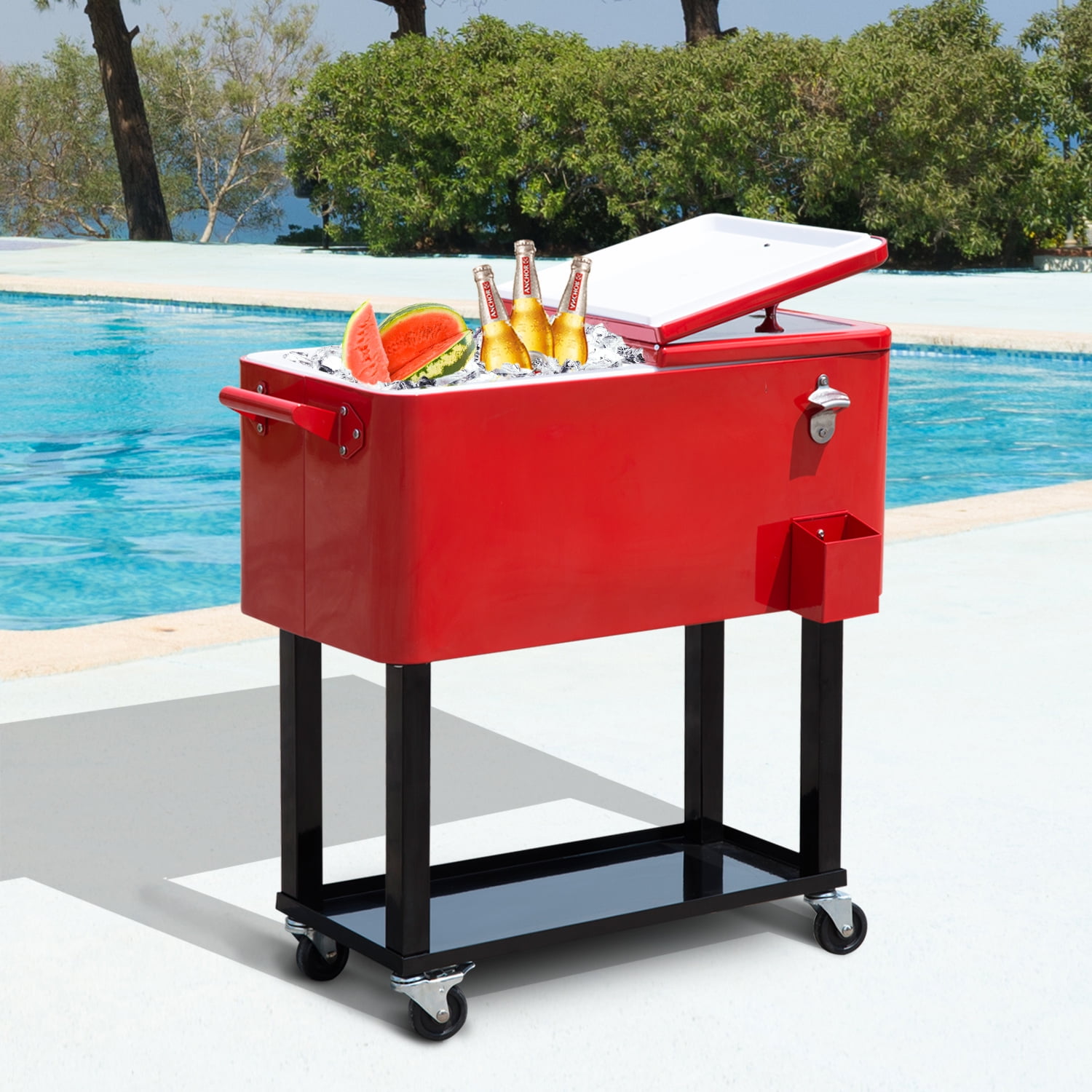 Patio 80quart Party Portable Rolling Cooler Cart Ice Beverage Red