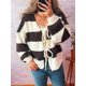 thumbnail image 5 of Chaqueta de Punto Holgada Informal con Cuello en V y Larga para Mujer, Cárdigan de Punto con Cordones y Rayas en Contraste. Marrón L, 5 of 10