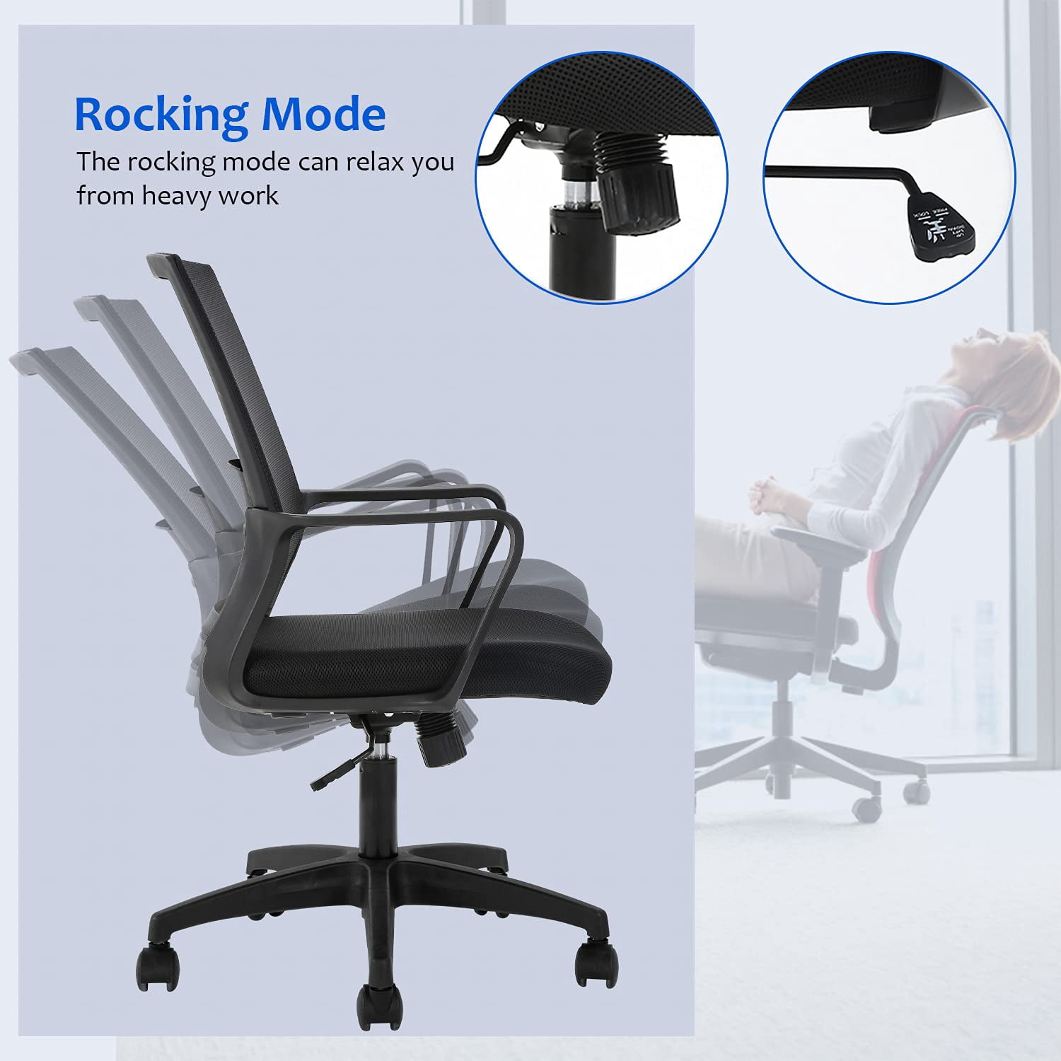 FDW Ergonomic Mesh Office Chair - Adjustable Mid-Back Computer Desk Chair with Lumbar Support, Black