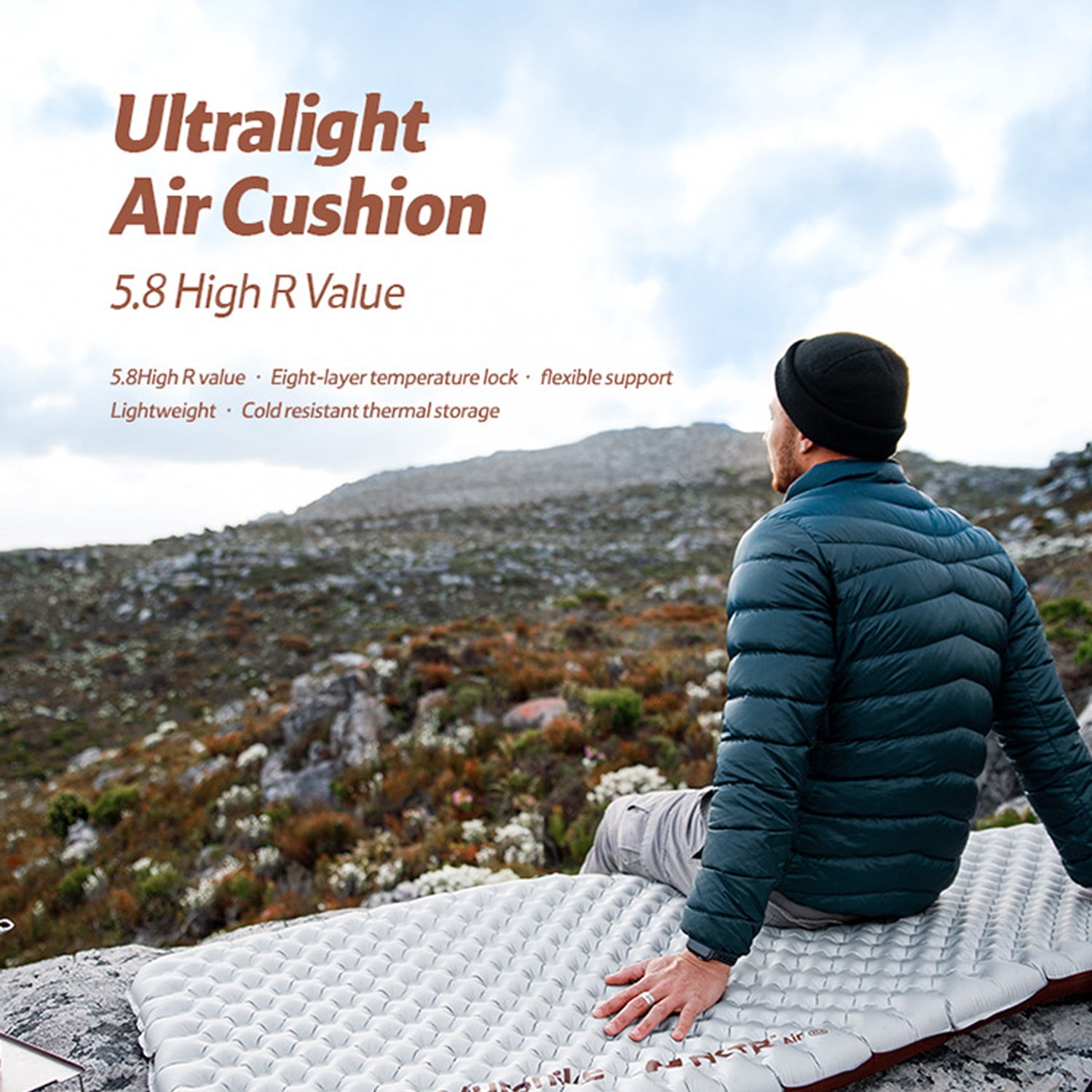 Naturehike, Ultralight Inflatable Sleeping Pad, Outdoor Hiking Insulated Camping Air Mattress, Portable Backpacking Air Sleeping Pad, Double-layer Air Valve, Thickened & Shock Absorption, R value 5.8