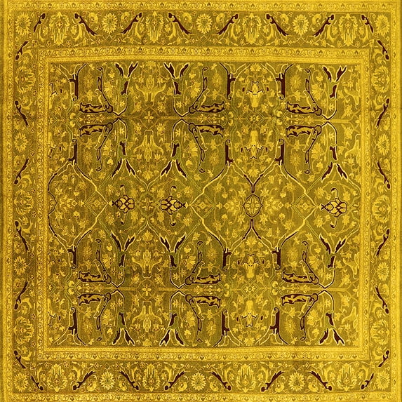 Ahgly Company Machine Washable Indoor Square Oriental Yellow Traditional Area Rugs, 8' Square