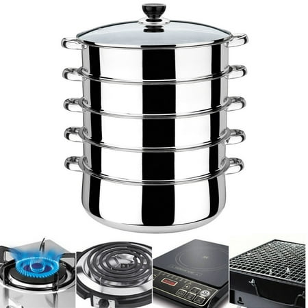 Stainless Steel Steamer Pot, KingSo 5 Tier Basket Metal Steaming Cookware for Crab Seafood Food Vegetable Bamboo, 30x