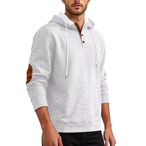 IWRICH Waffle Hoodie for Men Long Sleeve Casual Breathable Hooded Sweatshirts Loose Fit Lightweight Cozy Pullover Tops White XL