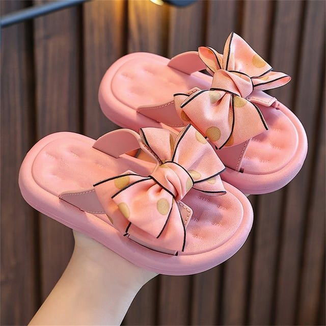 TopLLC Printed Girls Slippers With Large Bow And Thick Sole Two Fashionable External Slippers Kid Shoes