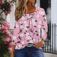 thumbnail image 6 of Tops for Women Plus Size 3/4 Sleeved Slanted Collar Square Collar Buttons Blouse Printed Casual T-shirt Pink L, 6 of 6