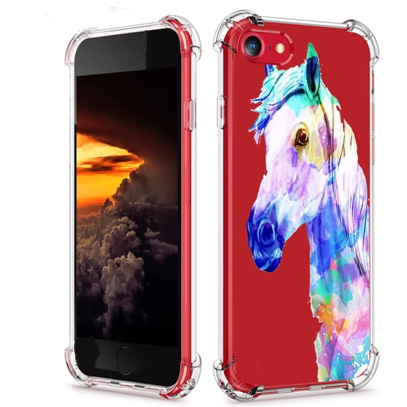 Coloured Cool Horse Clear Case for iPhone 7/8/SE,Aesthetic Art Design Case for Men Women,Unique Soft Transparent TPU Bumper Case Cover