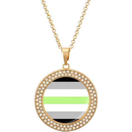 Agender Flag Womens Elegant Necklaces Inlaid Crystal Round Alloy Pendant Necklace Petite Gift Jewelry[d697]