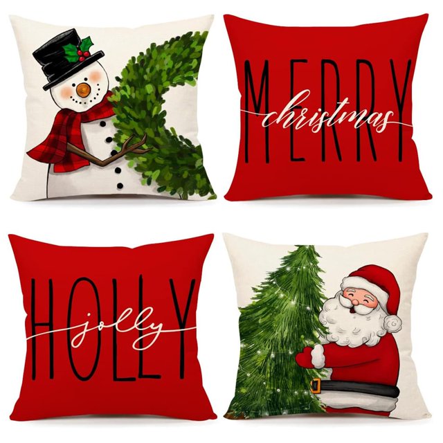 Juego de 4 Fundas de Almohada XCF Decoración Navideña Festiva 45 cm x 45 cm
