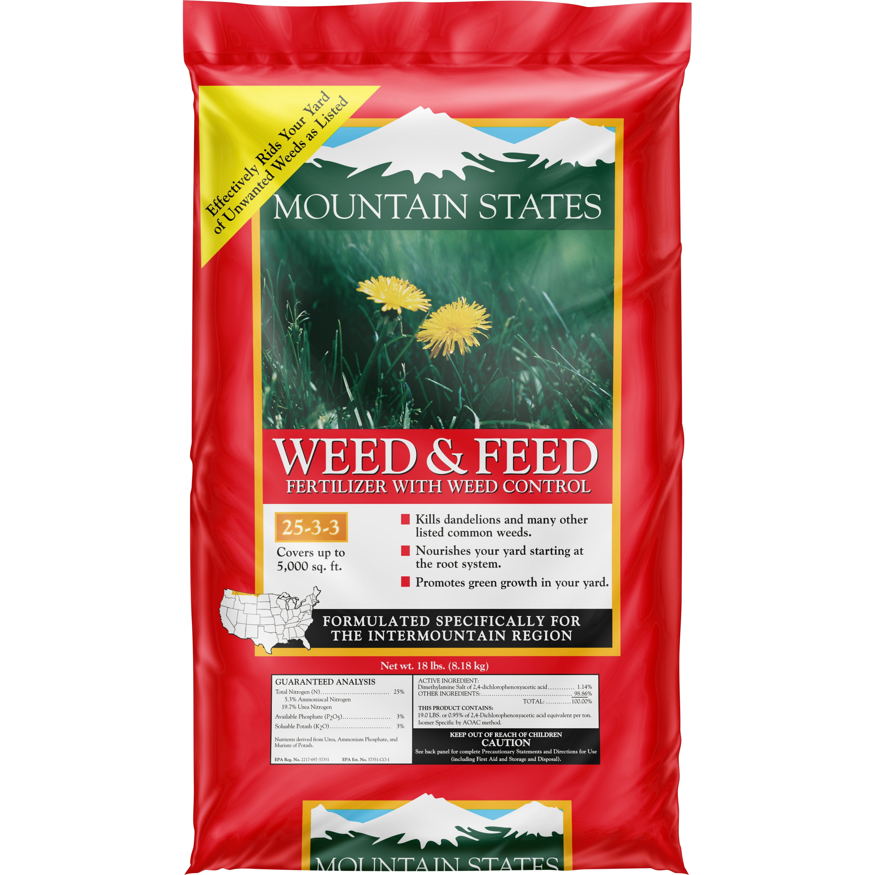 Mountain States Weed & Feed Lawn Fertilizer & Weed Control, Covers