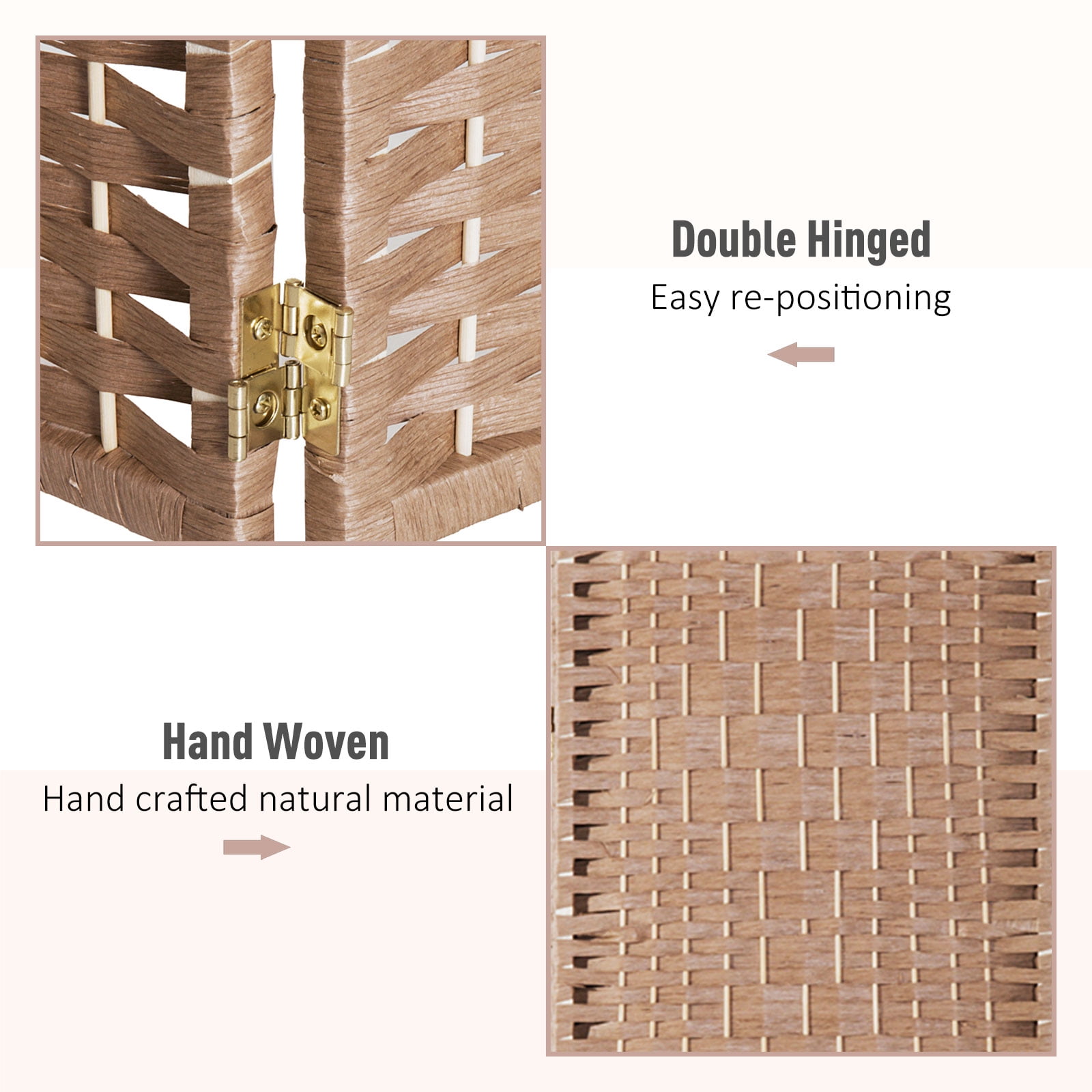 HomCom 6' Tall Wicker Weave 3 Panel Room Divider Privacy Screen - Natural Blonde Wood