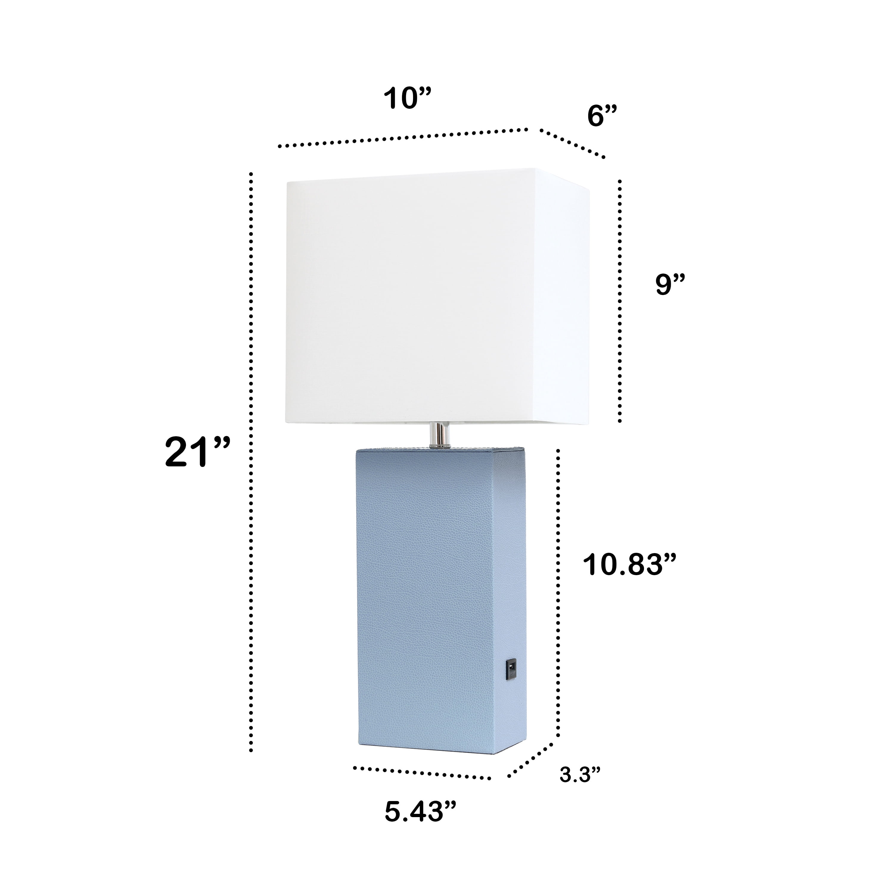 Lalia Home 21" Leather Modern Bedside Table Lamp with USB Port and LED Bulb, Periwinkle