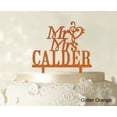 thumbnail image 1 of Mr & Mrs Wedding Cake Topper Personalized Glitter Orange Cake Topper Color Option Available 5-7 Inches Wide, 1 of 1