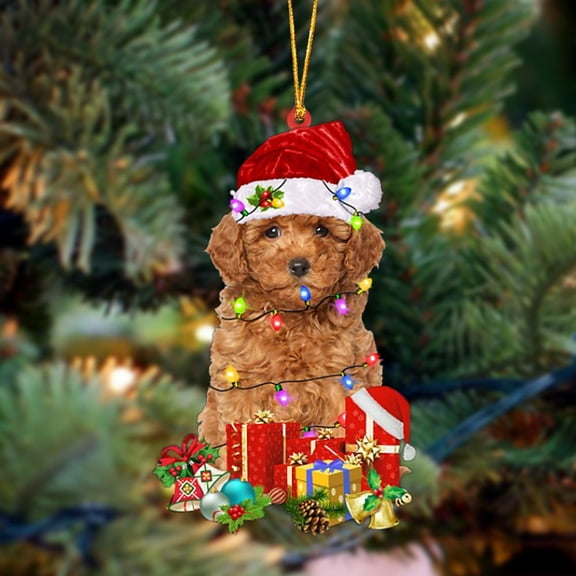 Acrylic 2D FLAT RED Miniature Poodle-Dog Be Christmas Tree Hanging Ornament