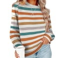 thumbnail image 4 of YueHuiYing Women's Oversized Top - Colorful Striped Checkered Print Crew Neck Drop-Shoulder Sleeves Long Sleeve Comfortable Versatile Sweatshirt, 4 of 8