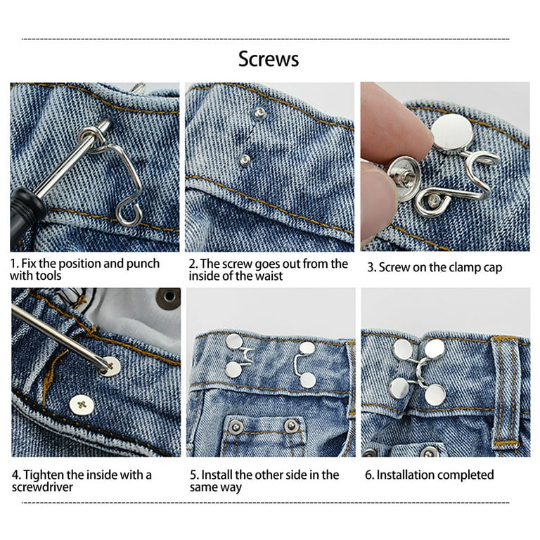 Wozhidaoke Sewing Kit Pant Waist Tightener Adjustable Jean Button Pins 1Pc  Button Clip for Pants No Sewing Required Easy To Install Yarn for
