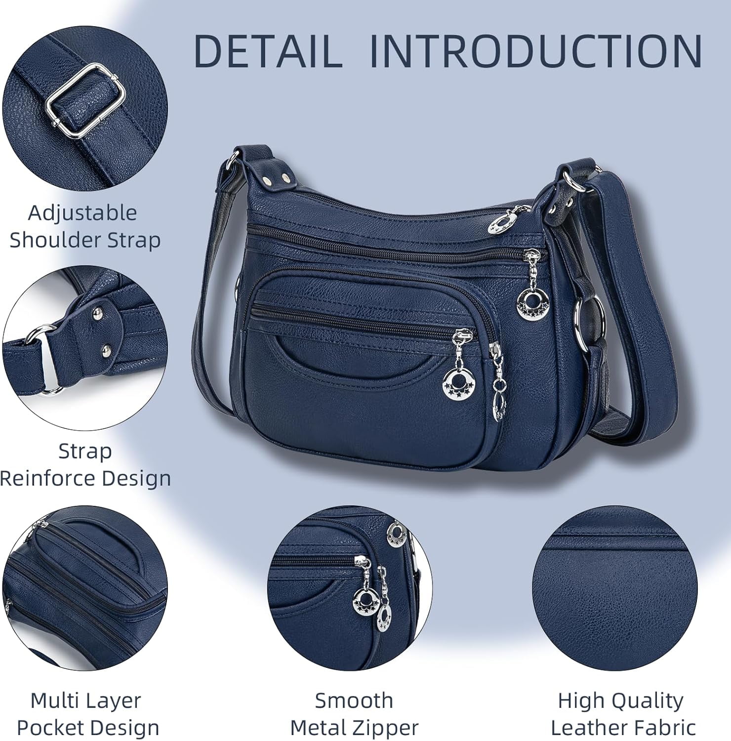 Crossbody Bag for Women Multi Pocket PU Leather Shoulder Handbag Large Capacity Lightweight Purse for Daily Use