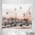 thumbnail image 1 of Paris Tapestry, Panorama Sketch Art Sunset View of Paris from Pont Des Arts with Pigeons River, Fabric Wall Hanging Decor for Bedroom Living Room Dorm, 5 Sizes, Peach Grey, by Ambesonne, 1 of 1