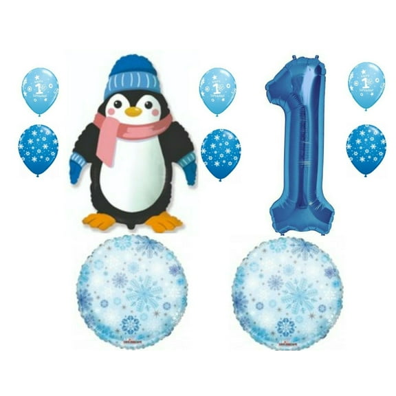 Penguin Winter Wonderland 1st First Snowflakes Birthday Party Balloons Decoration Supplies