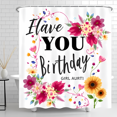 thumbnail image 1 of Vibrant Birthday Shower Curtain - "Have You Birthday Girl Aurti" with Colorful Floral Wreath Design, 1 of 4