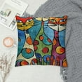 thumbnail image 2 of Patifu Turquoise Cat Pillows Cute Kitties Pillowcase Abstract Cat Sofa Cushion Cat Face on Pillow Teal Kitty Sofa Accent Pillows Cat Lover Gift Hand Embroidered Cushions | Wool Size  18x18in, 2 of 5