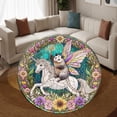thumbnail image 3 of Round Rug, Fairy Godpossum Riding Soft Washable Carpet, Non-Slip Floor Mat for Living Room Bedroom Home Decor 71 Inch, 3 of 6