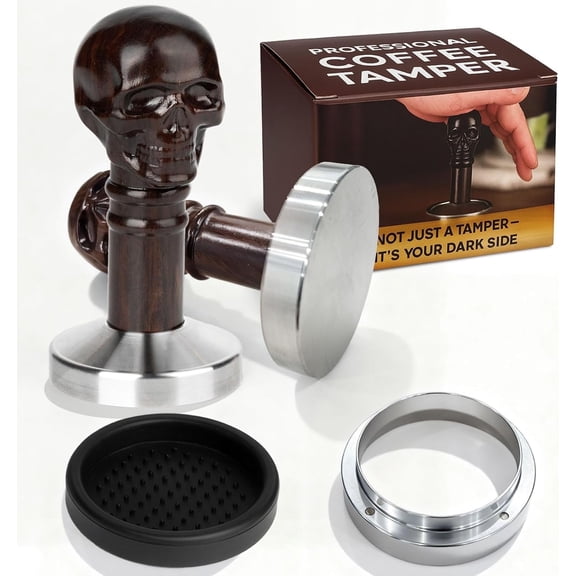 53.3mm Coffee Tamper - Espresso Hand Tamper with Skull Handle, Steel Base & Ebony Wood Grip, Espresso Accessories Gifts for Your Portafilter