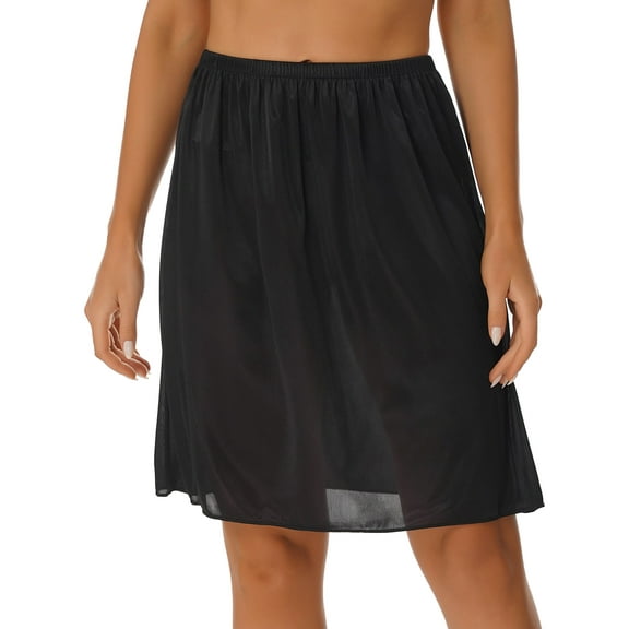 MSemis Women Elastic Waist Half Slip Long/Short Under Skirt 50cm Black L
