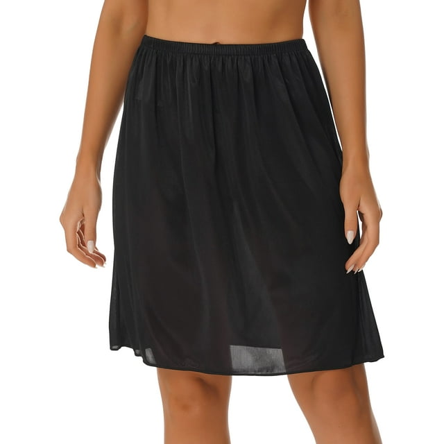 RUNQHUI Jupon Long en Satin pour Femme Demi-Jupon Jupe sous Robe Jupons Rallonge Demi-Jupons 50 cm Noir G