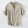 thumbnail image 2 of Fgnfyis Summer Linen Short Sleeve Casual T Shirt Men's Stand Pullover Shirt T Shirts for Man Khaki XXL, 2 of 7