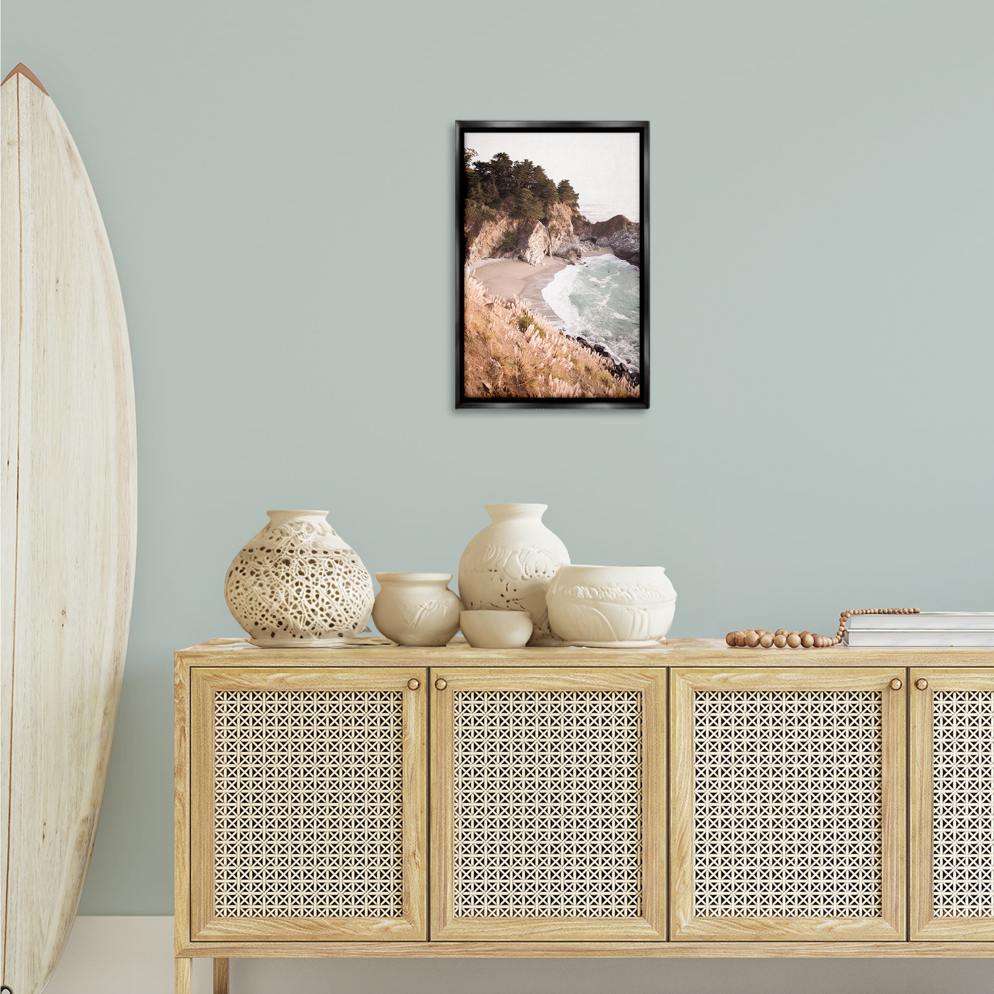 Stupell Industries Rugged Rocky Cove Nautical & Beach Photography Black Floater Framed Canvas Art Print Wall Art, 17 x 25