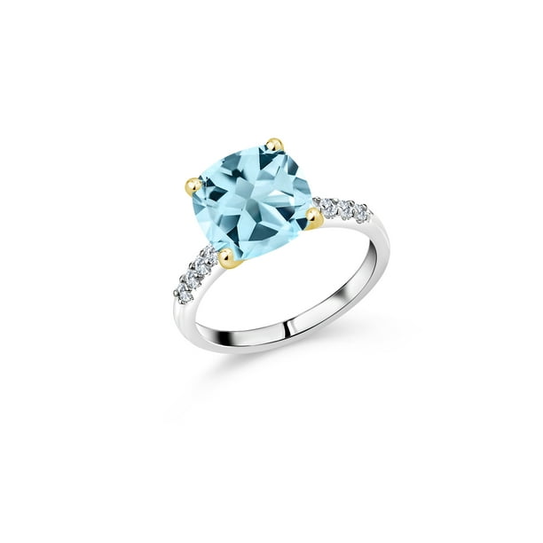 Gem Stone King 4.63 Ct Sky Blue Topaz G/H Lab Grown Diamond 10K White Gold Ring with Yellow Gold Prongs Gem Stone King 4.63 Ct Sky Blue Topaz G/H Lab Grown Diamond 10K White Gold Ring with Yellow Gold Prongs