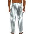 thumbnail image 4 of FGVCTG Men's Vertical Striped Cotton Linen Blend Pants Casual Elastic Waist Pleated Front Button Summer Beach Trousers with Pockets Mint Green S, 4 of 4