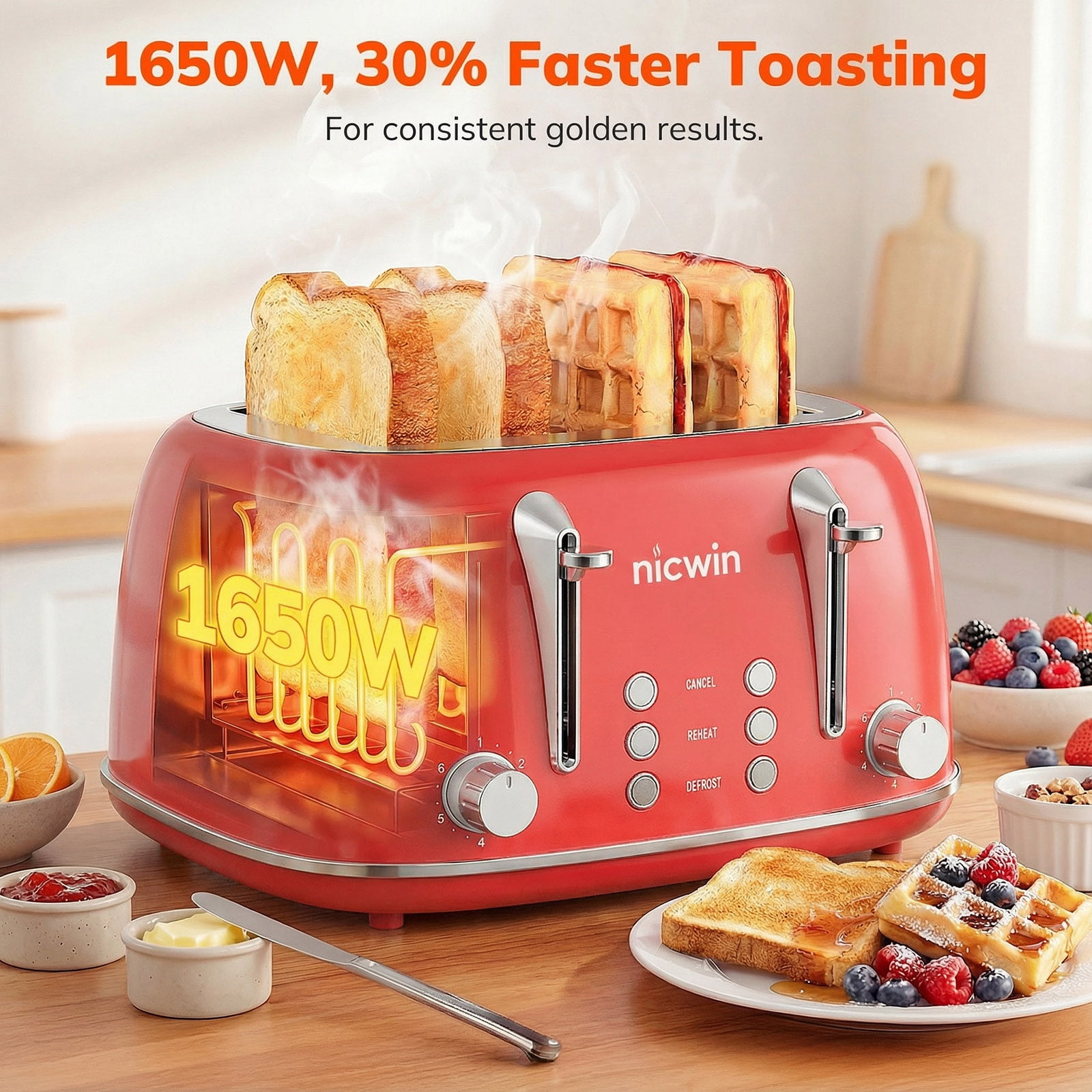 NICWIN 4 Slice Toaster, Extra Wide Slots Bread Toaster, Toas