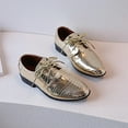 thumbnail image 5 of BOBOGOJP Boys Oxford Dress Shoes Classic Formal Leather Lace up Pointed Toe Uniform Fashion Sneakers Gold for 10.5, 5 of 9