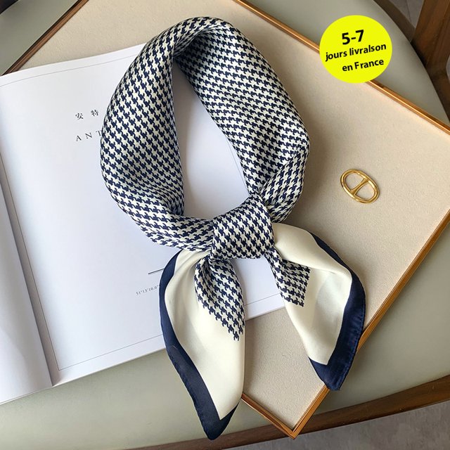 Bufanda cuadrada de seda a cuadros para mujer, banda de satén para el pelo, suave para el trabajo, Hijab, Foulard para la cabeza, 2021