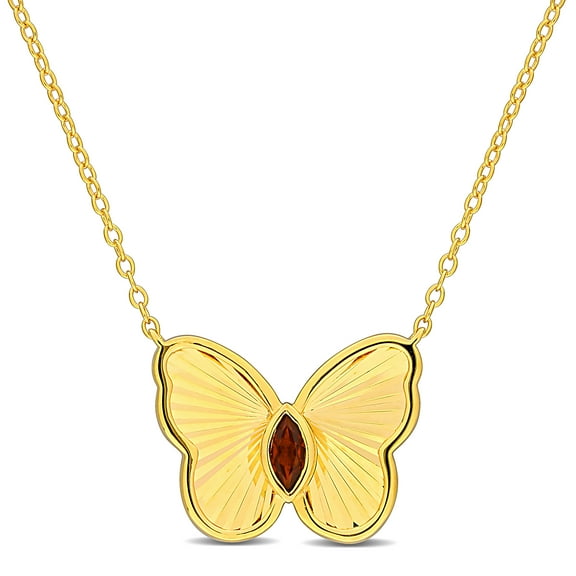 Everly Women's 1/5ct TGW Garnet Yellow Gold Plated Sterling Silver Butterfly Necklace