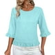 thumbnail image 2 of mfyjkho Tops Para Salir, Top De Sarga Bicolor Con Encaje, Cuello Redondo Y Manga Larga Para Mujer, Color Liso Tops Para Hacer Ejercicio Xl, 2 of 8