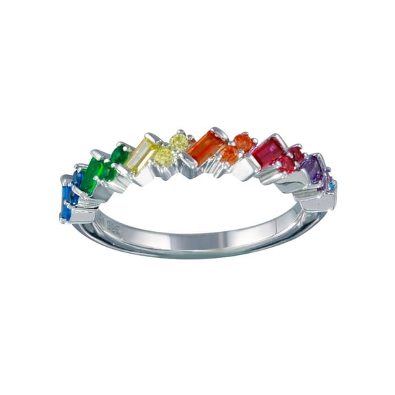 Rhodium Plated 925 Sterling Silver Multi Half Eternity Ring Multi-color Cubic Zirconia Female Size 5